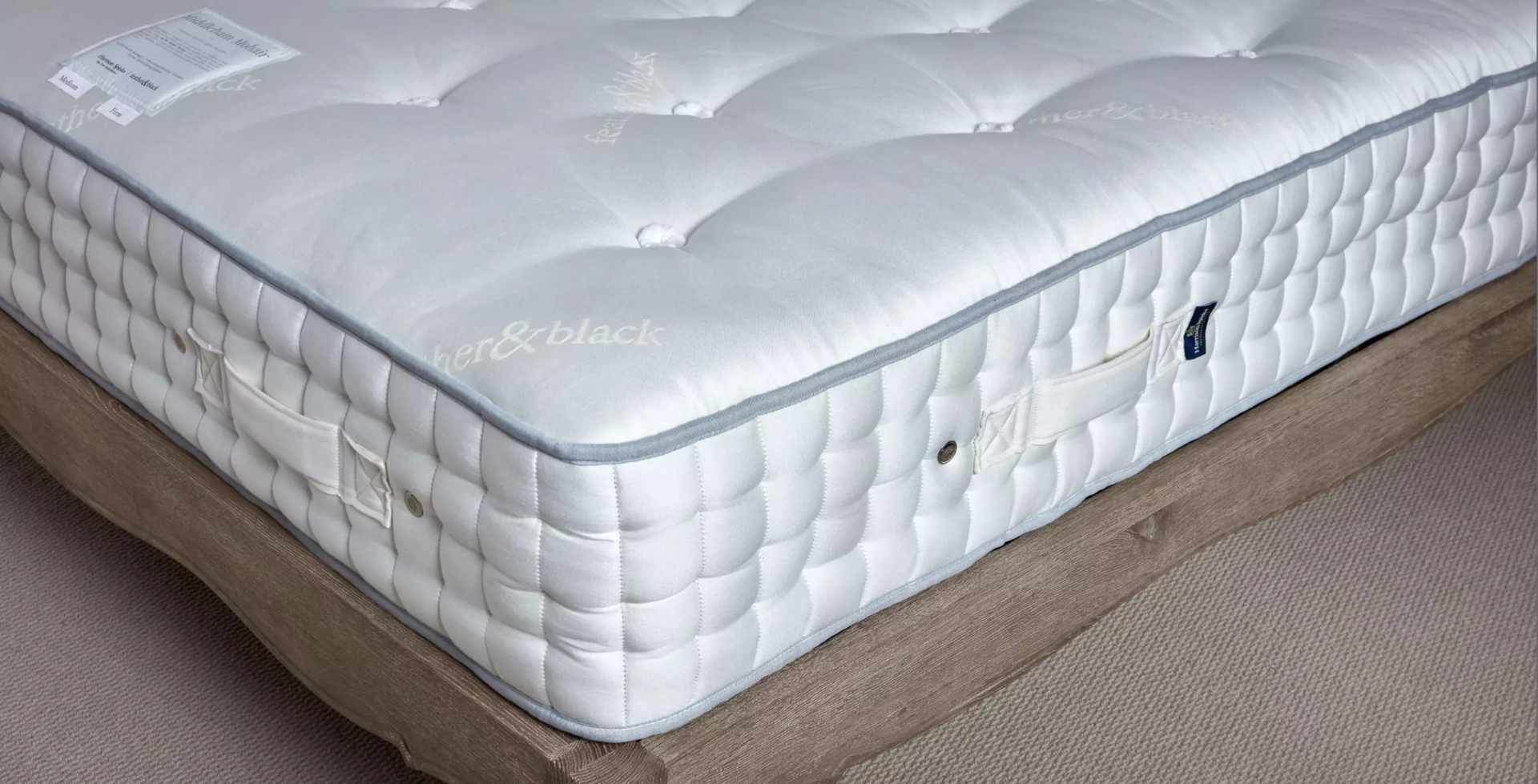 feather and black middleham mohair mattress from side